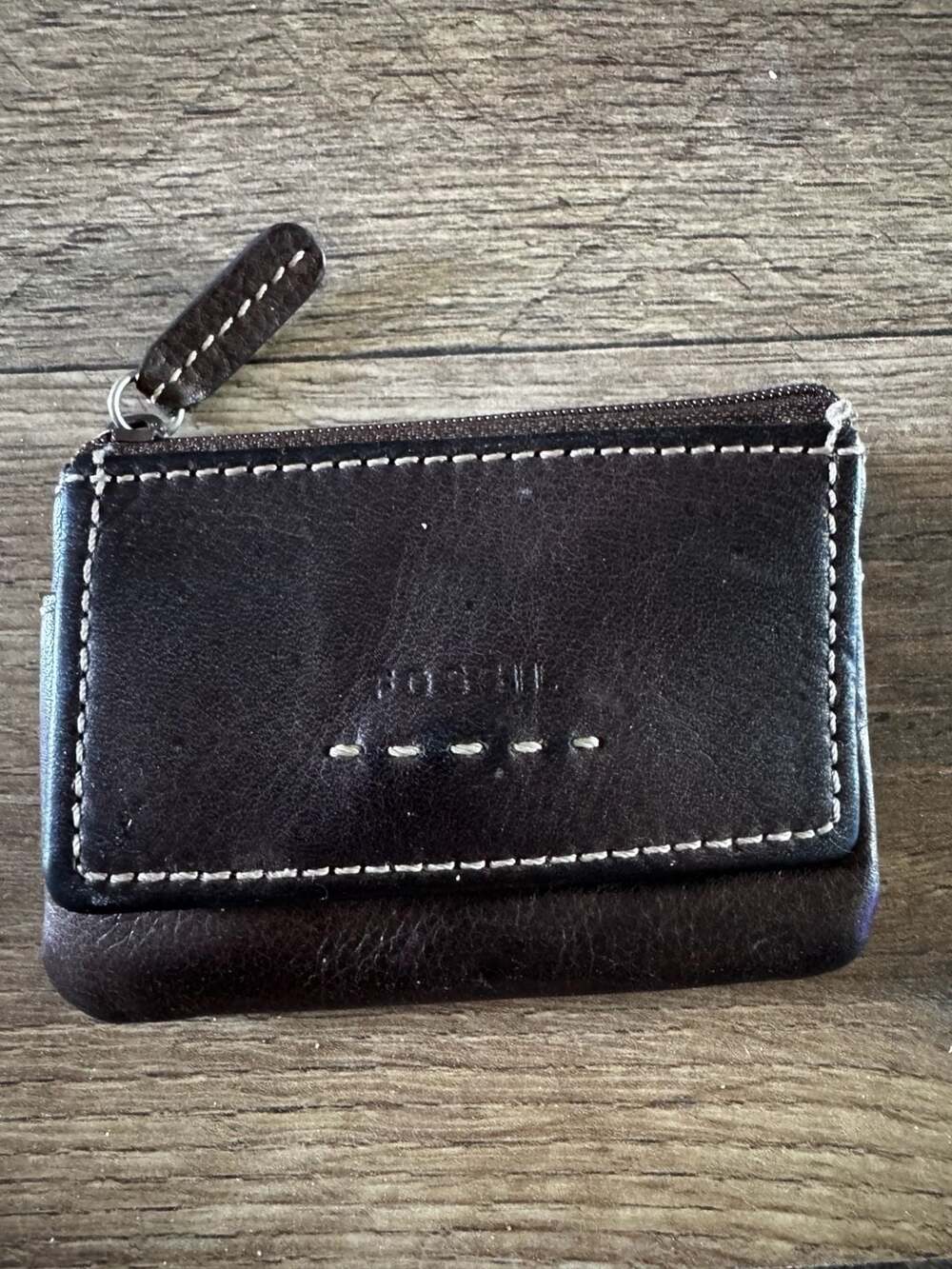 Fossil Brown Leather Pop-Stitch ID Case and Coin Pouch